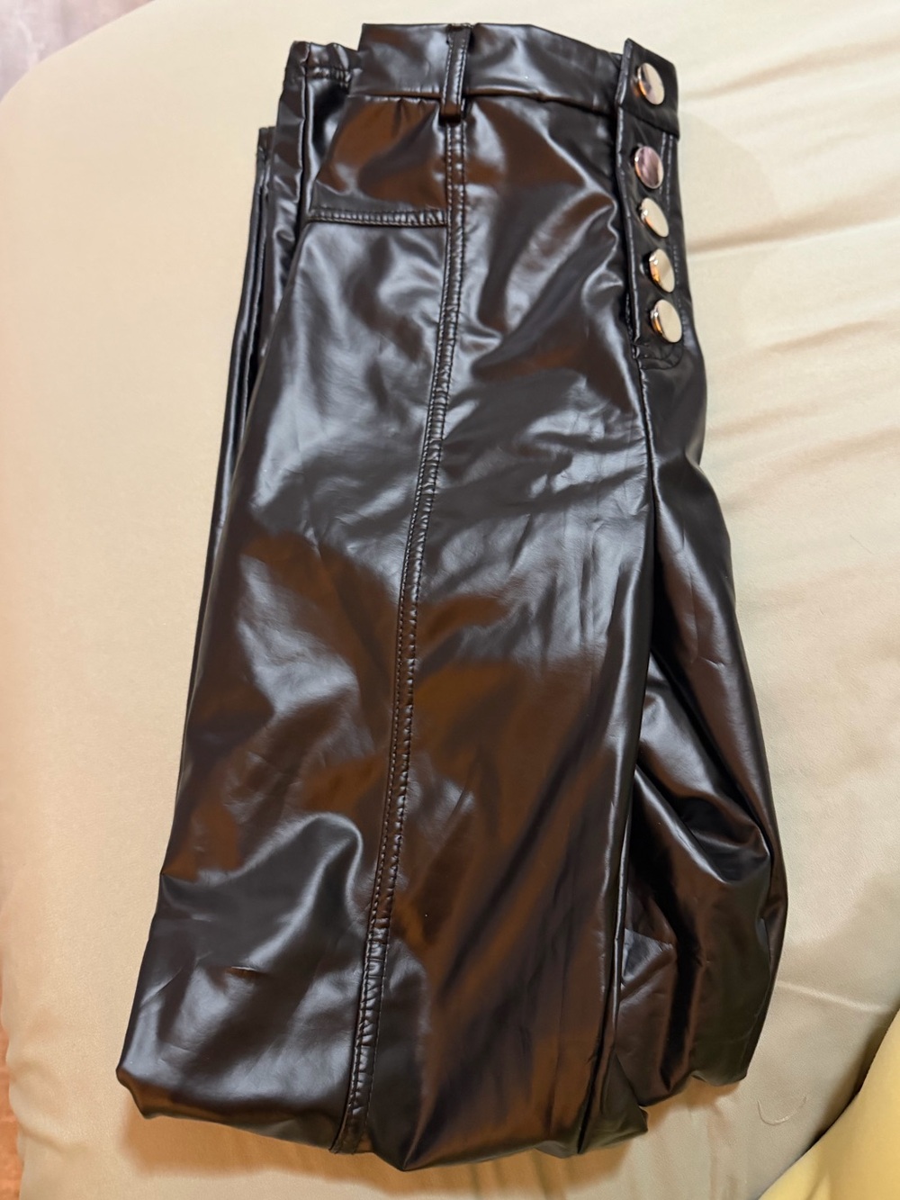 NWOT Faux Leather Black Women's Pants with Button Detail